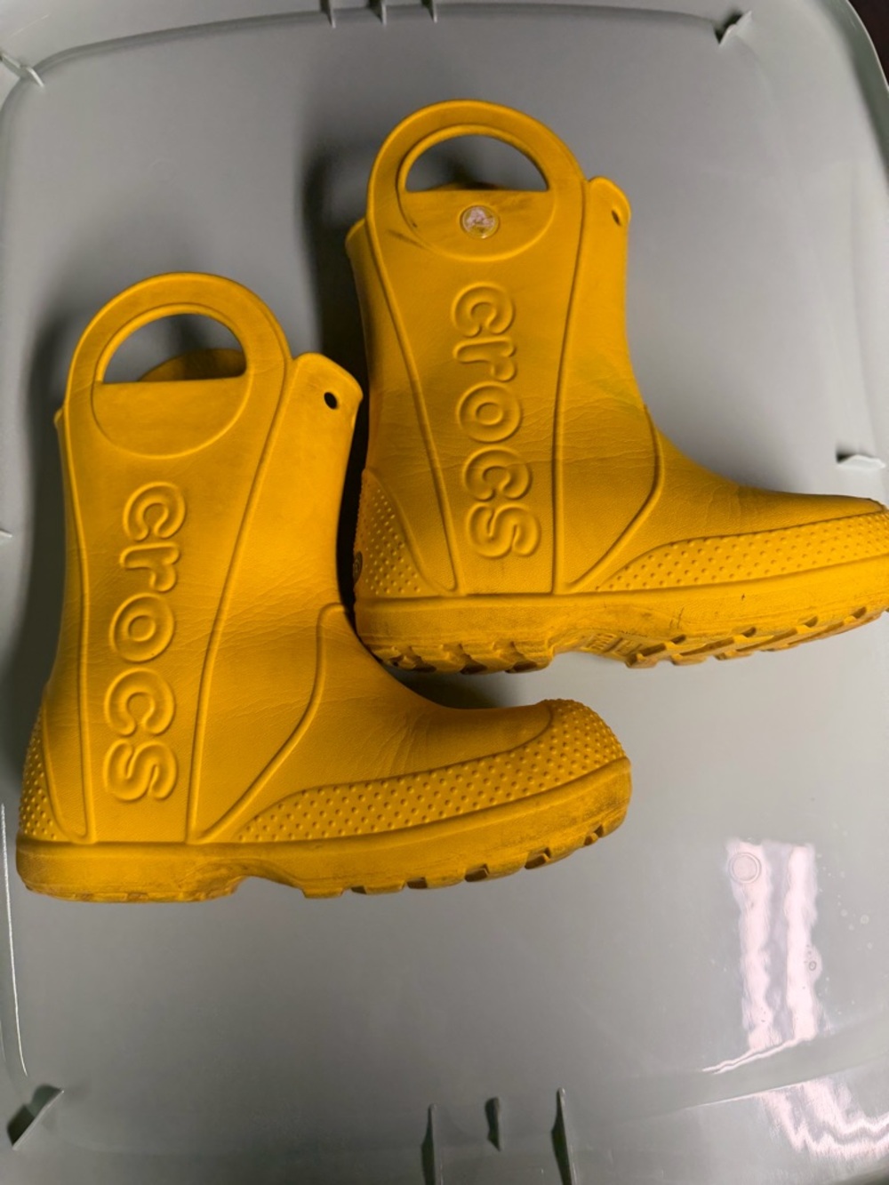 CROCS Kids' Bright Yellow Rain Boots with Easy Pull Handles